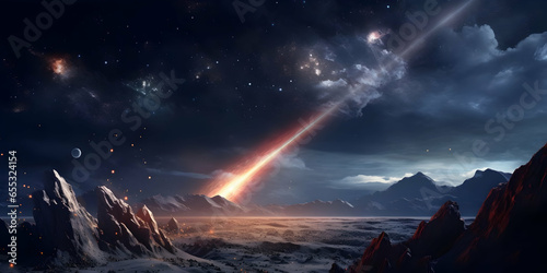 Meteor falling on the planet