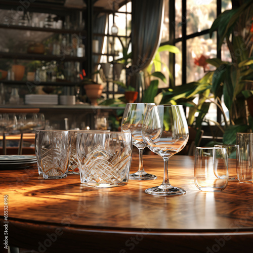 glasses on the table in a restaurant