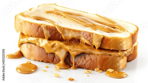 Delicious Breakfast Sliced Bread Drizzled with Luscious Peanut Butter photo