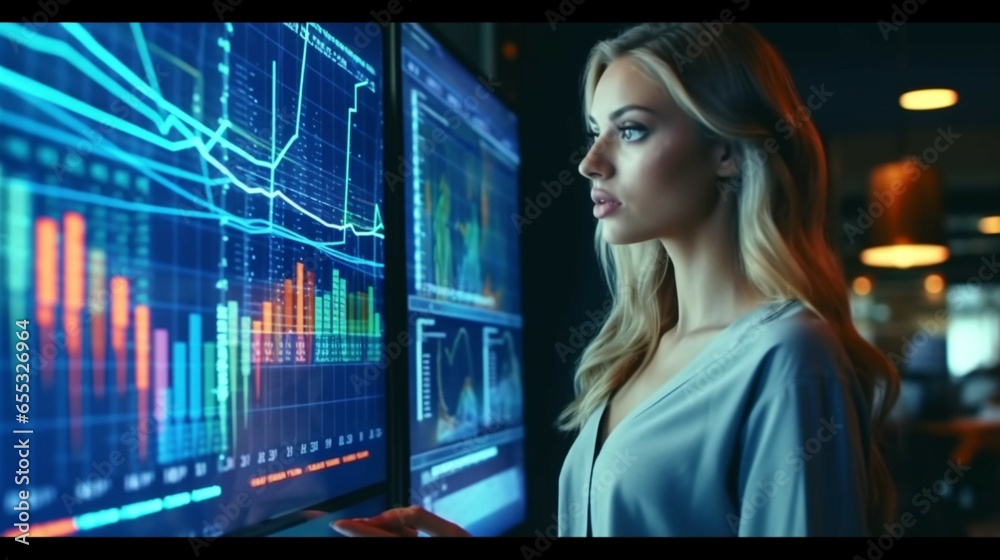 Businesswoman analyzing company financial balance she generative ai Businesswoman analyzing company financial balance she generative ai