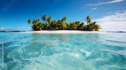 Panoramic view of a tropical island with palm trees and turquoise water © Iman
