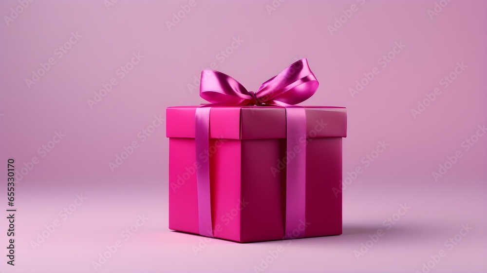 Magenta Gift Box in front of a light Background with Copy Space. Festive Template for Holidays and Celebrations Magenta Gift Box in front of a light Background with Copy Space. Festive Template for Holidays and Celebrations