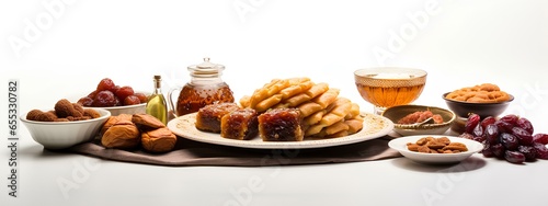 Ramadan Kareem holiday table with dates fruits plate ai generated