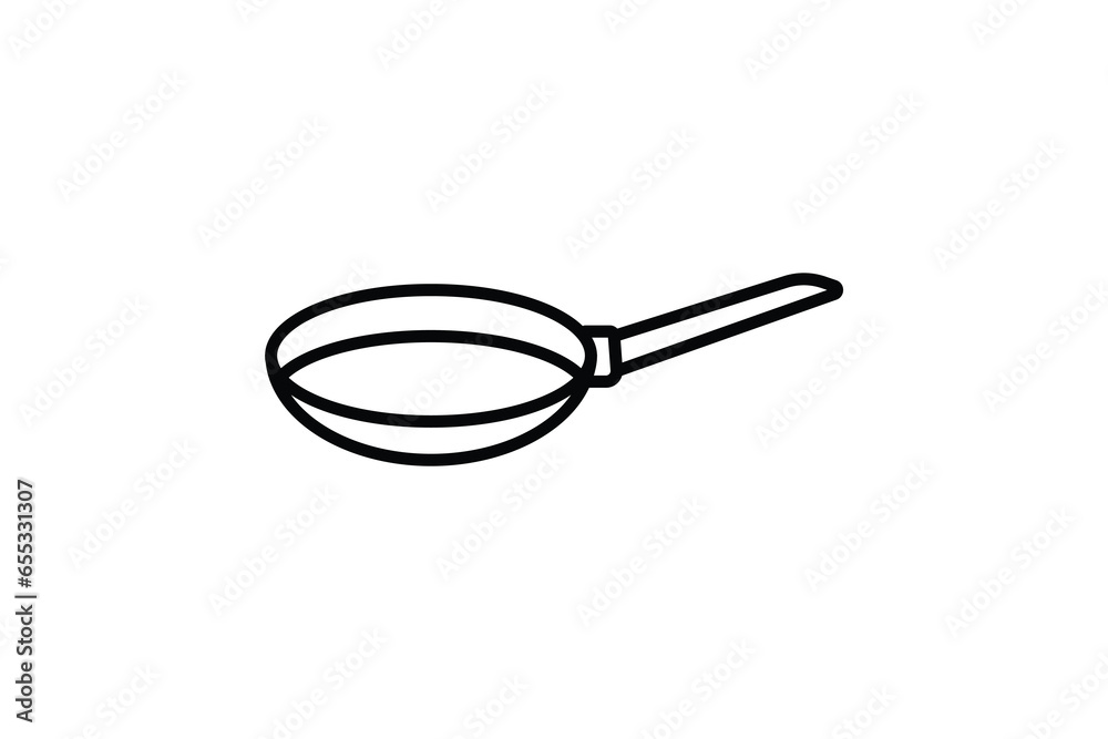 Frying Pan Icon. Icon related to kitchen tool. Suitable for web site design, app, user interfaces. Line icon style. Simple vector design editable Frying Pan Icon. Icon related to kitchen tool. Suitable for web site design, app, user interfaces. Line icon style. Simple vector design editable