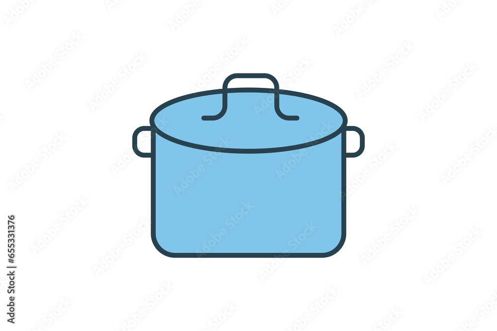 Pot or Pan with Lid Icon. Icon related to kitchen tool. Suitable for web site design, app, user interfaces. Flat line icon style. Simple vector design editable Pot or Pan with Lid Icon. Icon related to kitchen tool. Suitable for web site design, app, user interfaces. Flat line icon style. Simple vector design editable