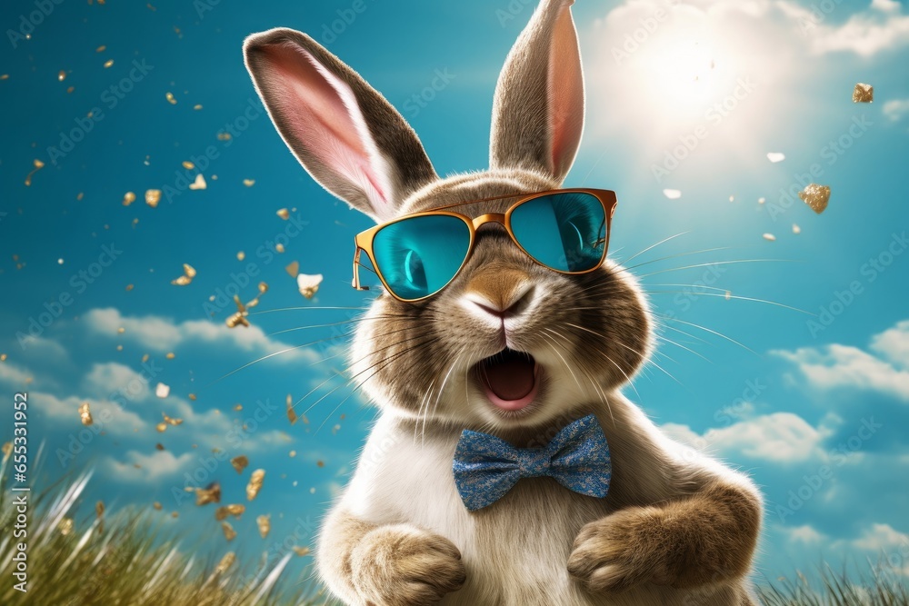 Happy cool rabbit funny Generative AI