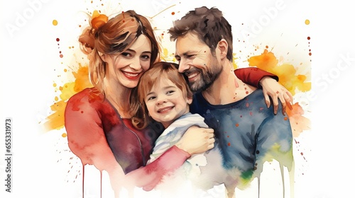 Happy Family in watercolor style ai, Generative AI