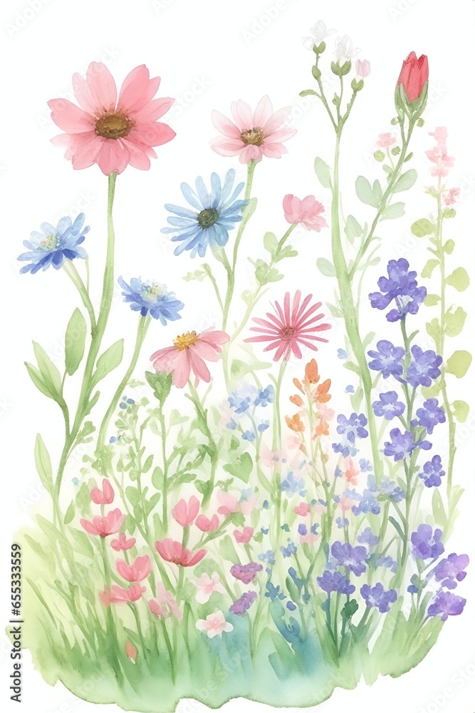 Beautiful watercolor flowers. AI generated illustration