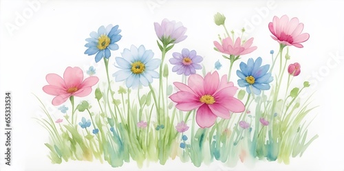 Beautiful watercolor flowers. AI generated illustration