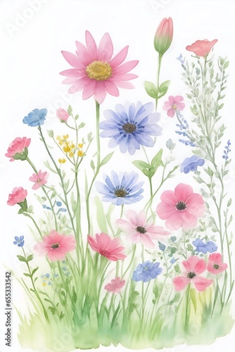 Beautiful watercolor flowers. AI generated illustration © vector_master