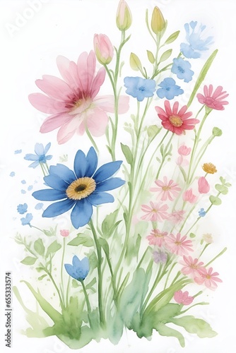 Beautiful watercolor flowers. AI generated illustration