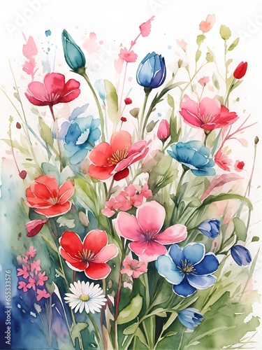 Beautiful watercolor flowers. AI generated illustration