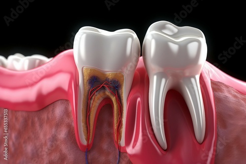 Anatomy of two teeth in the human jaw