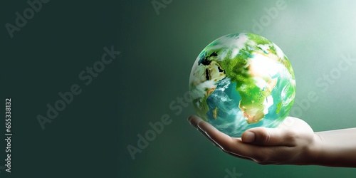 hand holding a green globe, Generative AI