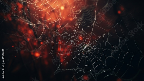 close-up cobweb with candy hangers halloween generative ai