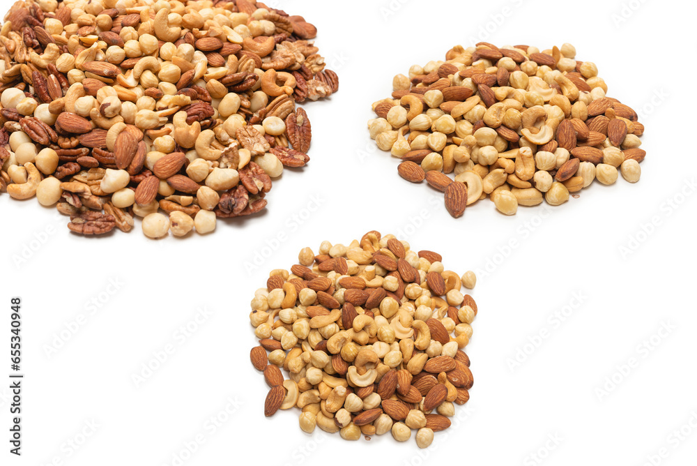 Mix of nuts isolated on white background. Top view. Mix of nuts isolated on white background. Top view.
