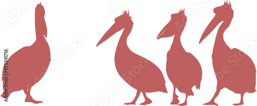 Vector image of pink pelicans. A funny scene. Friends or family card.