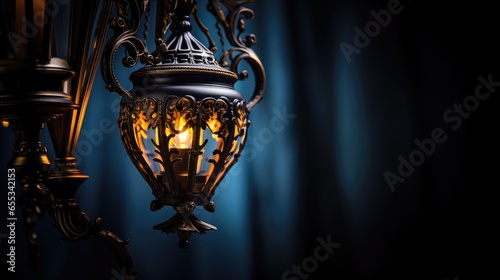 classic elegance of an antique decorative lamp, showcasing the artistic wrought iron design and ornamental elements photo