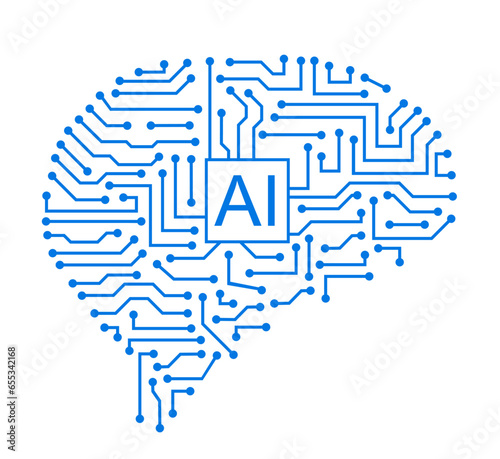 Artificial intelligence icon, machine learning and cyber mind domination concept in form of human brain, command prompt for generates, AI chat bot in humanoid mind – stock vector