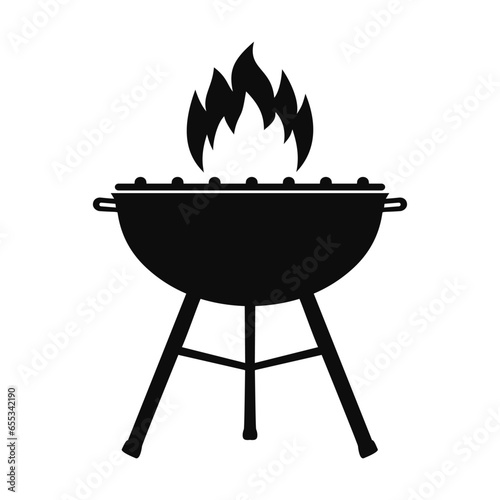 Silhouette grill icon with fire, brazier sign, chargrill icon isolated – stock vector