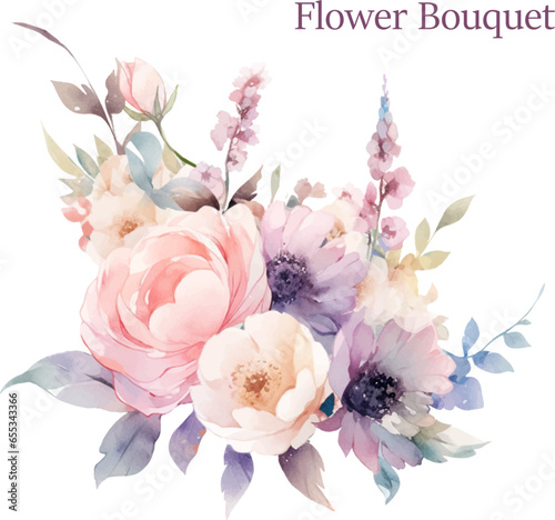 Watercolor Flower Bouquet Vintage Decoration, Transparent Floral Clipart for Wedding Card