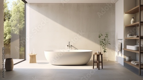 Obraz na płótnie a large white bath tub sitting in a bathroom next to a window