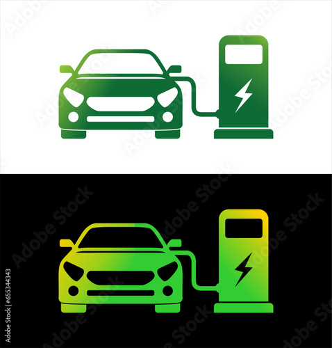 Electric car refueling icon symbol, car charging point