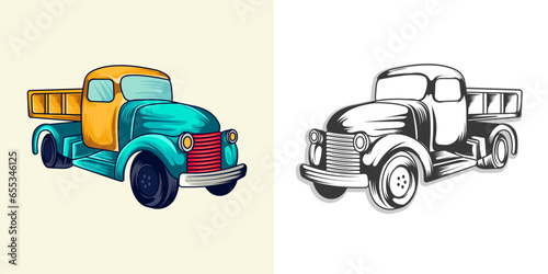 Vintage truck illustration and black vector design