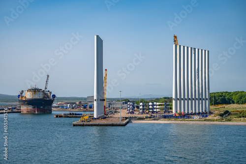 Offshore wind turbine construction company at the sea near Invergordon, Scotland