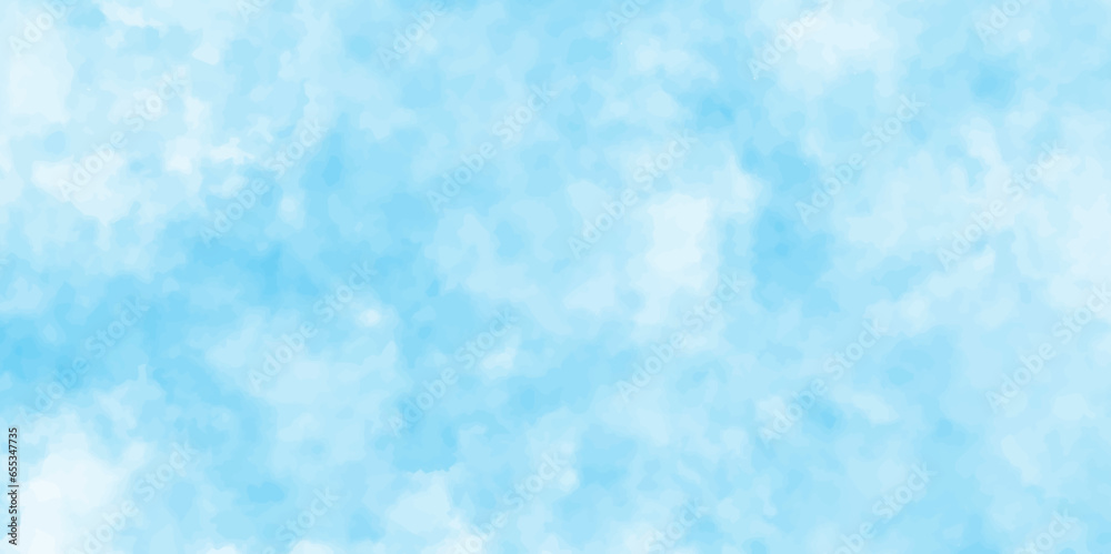 Defocused and blurry wet ink effect sky blue color watercolor background, blurred and grainy Blue powder explosion on white background, Fluffy, puffy, fresh and shiny clouds on a windy sky.	