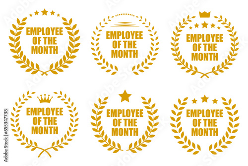 Employee of the month with laurel set icons - stock vector