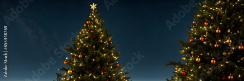 christmas tree in the night, decorated christmas tree