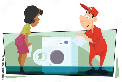Plumbing specialist. Illustration for internet and mobile website.