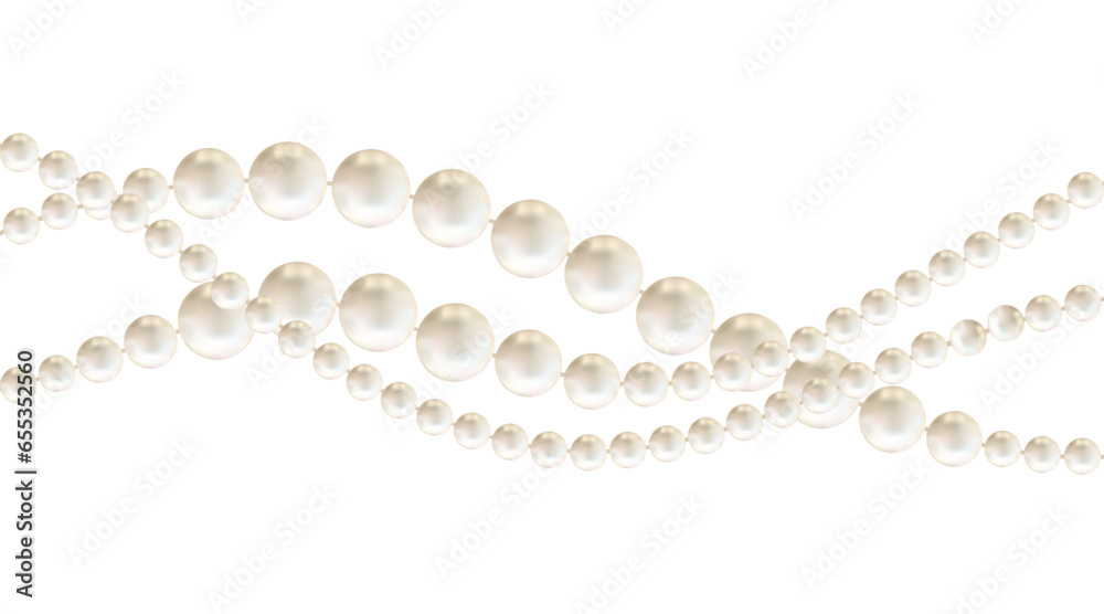 Pearls. Beads. Jewelry. Beautiful vector background. Pearl necklace. Garland. Festive decoration. - obrazy, fototapety, plakaty 