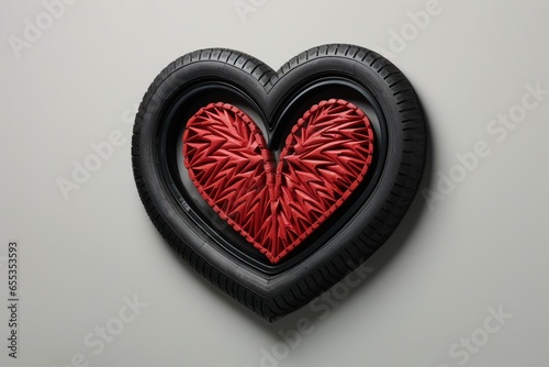 Heart-shaped car tire banner. Generative AI photo