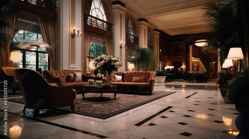 luxury entrancy lobby of high end hotel