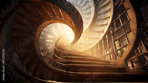 Billede på lærred A spiral staircase made out of white metal and wood