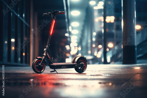 Electric scooter in the street close up