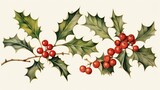 Holly leaves and berries, generative ai