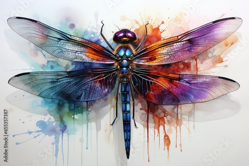 Abstract Background with Rainbow Dragonfly Watercolor