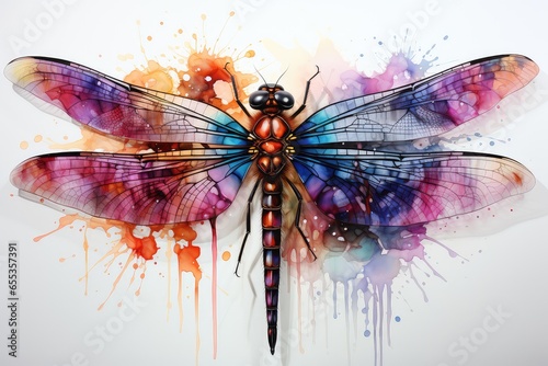 Abstract Background with Rainbow Dragonfly Watercolor