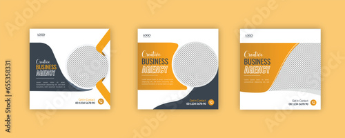 Editable square banner or social media template set. Black and yellow background color. Suitable for social media post, Instagram and web internet ads. 