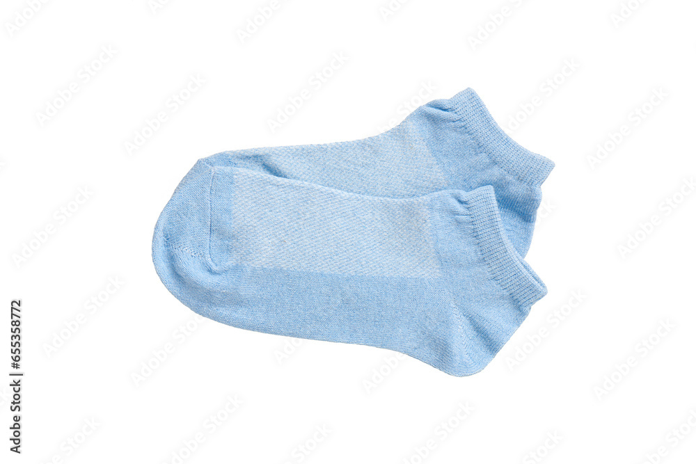 Sky blue ankle socks on white background, isolated Sky blue ankle socks on white background, isolated