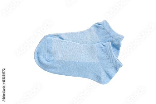 Sky blue ankle socks on white background, isolated