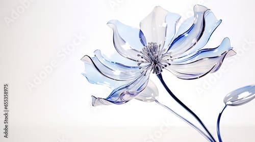  a glass flower is shown on a white surface with a white background.  generative ai