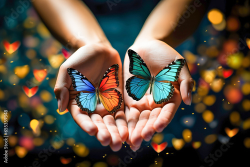 butterflies flying away from open hands