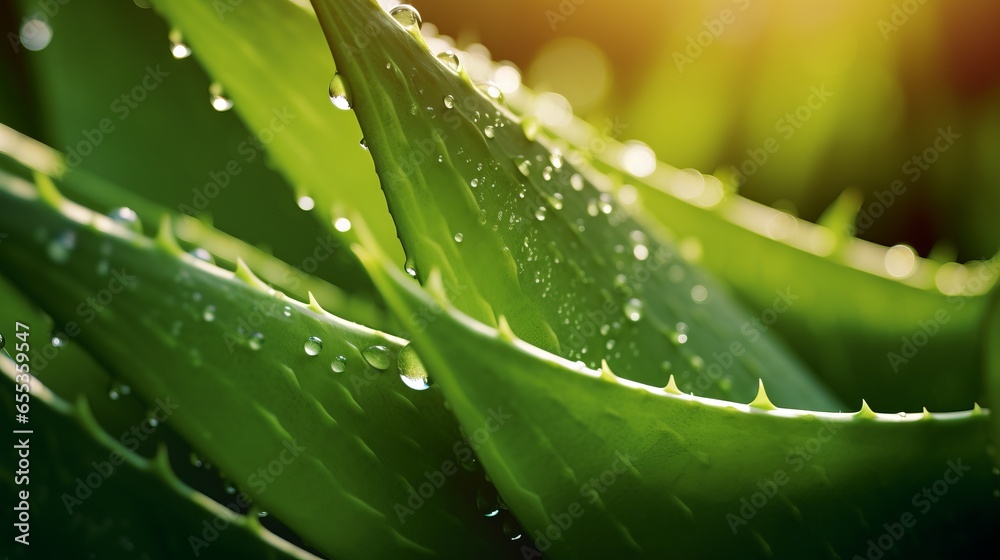 aloe vera in beautiful light with water drops aloe vera in beautiful light with water drops