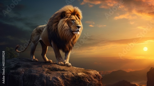 majestic lion standing on a rocky outcrop