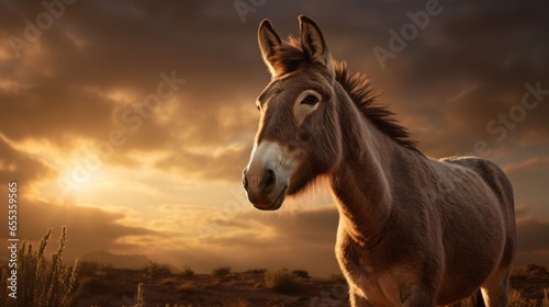 donkey in beautiful light with natural habitat
