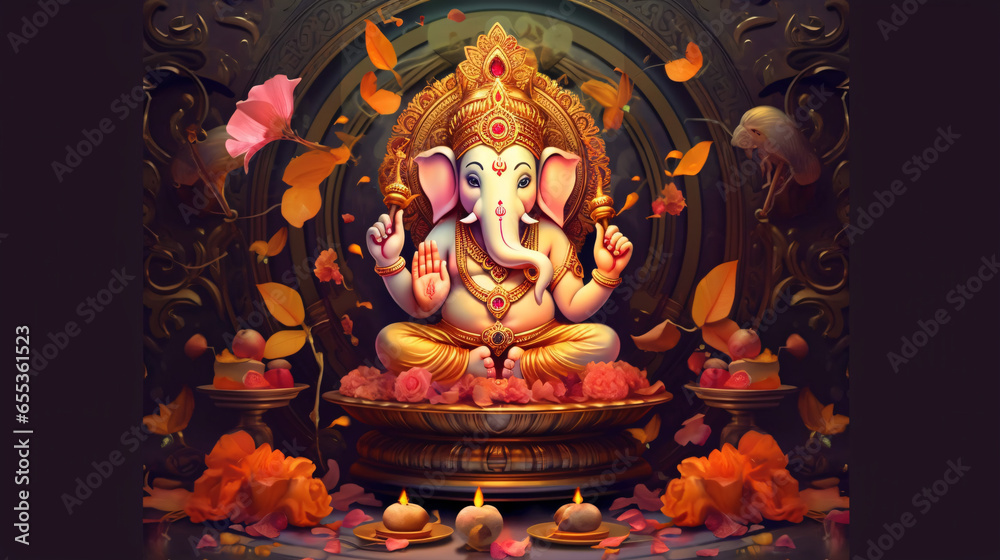 Diwali Poster Template Featuring Lord Ganesha for India - obrazy, fototapety, plakaty 